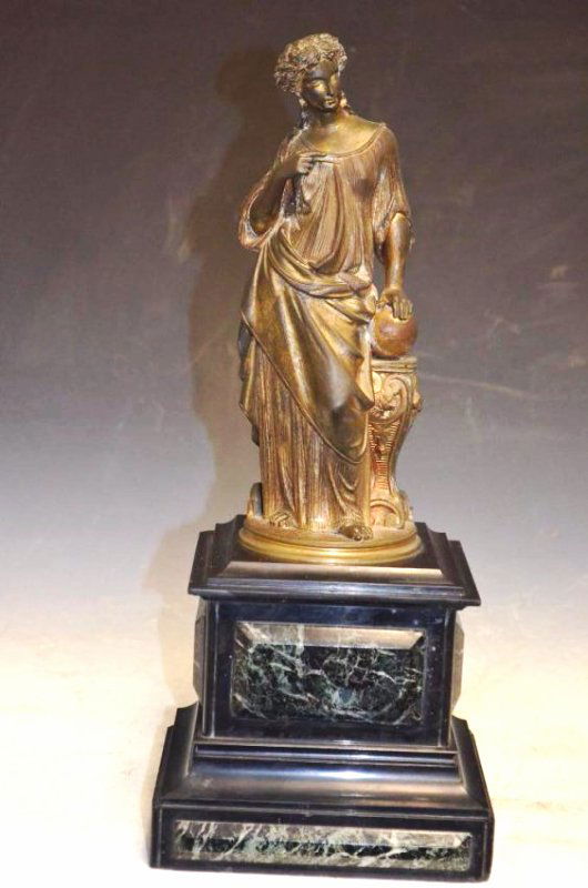 Bronze Statue Of A Woman On A Marble Base: Bronze Statue of a Woman On A Marble Base; H: 16 Inches Including The Base