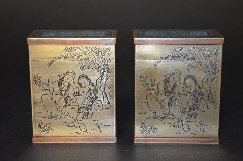 Two Chinese Bronze & Cloisonne Enamel Lidded Jars (1 of 6)