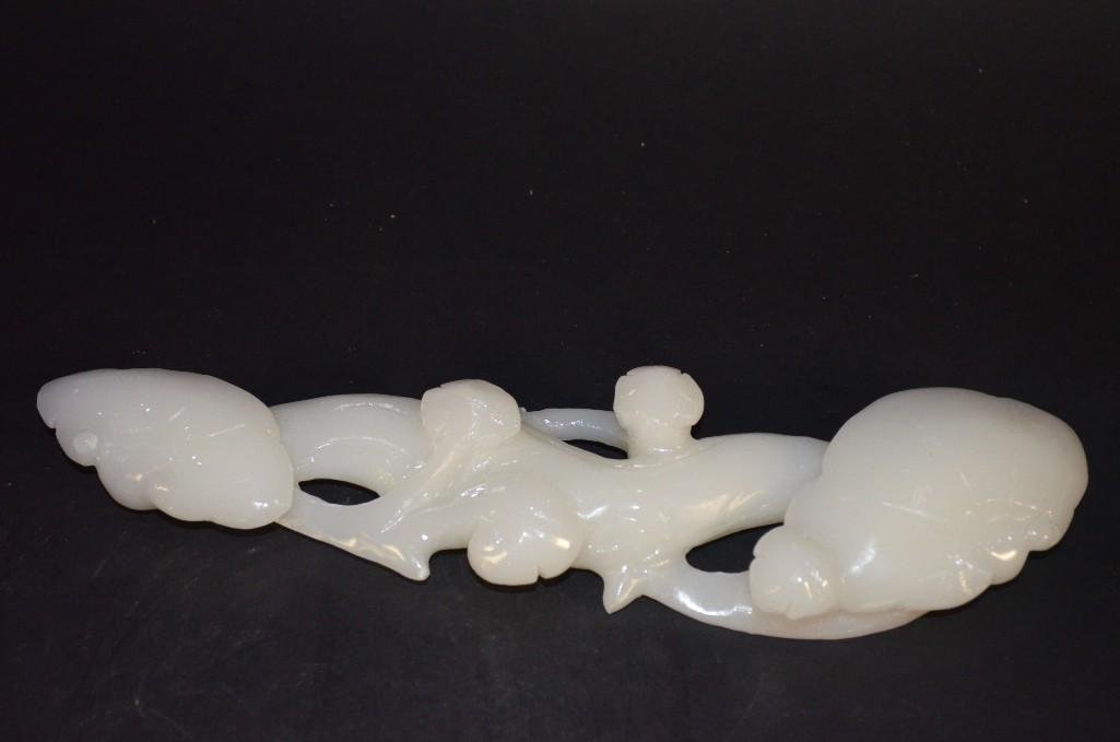 Carved White Ruyi Scepter: Carved White Ruyi Scepter; L: 12.5 Inches
