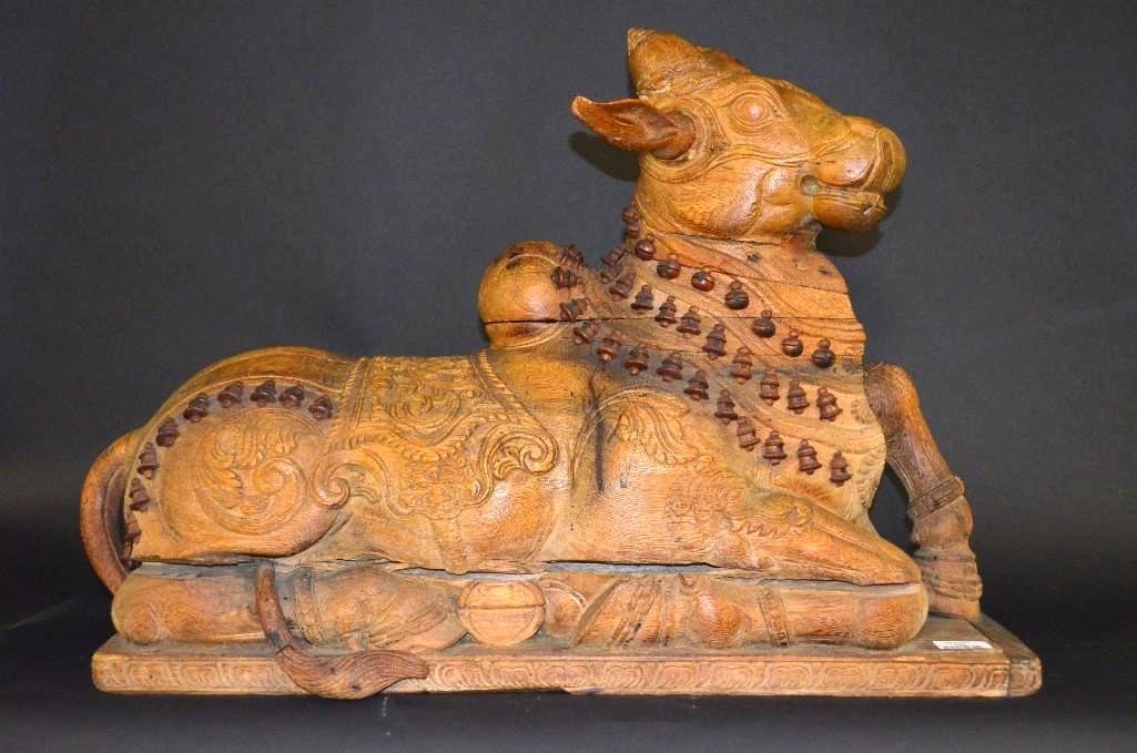 Antique Carved Wood figure of Shiva's bull Nandi (1 of 10)
