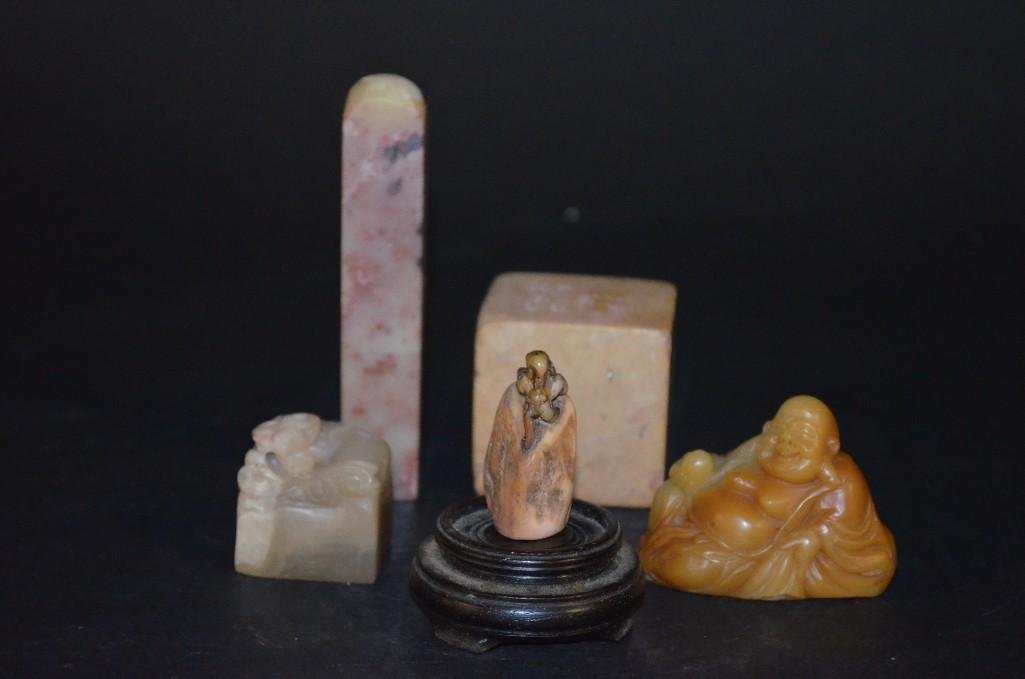 Collection of Five Chinese Carved Soapstone Seals (1 of 6)