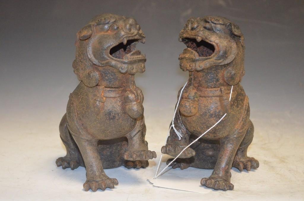 Pair of Chinese Cast Iron Foo Lions (1 of 4)