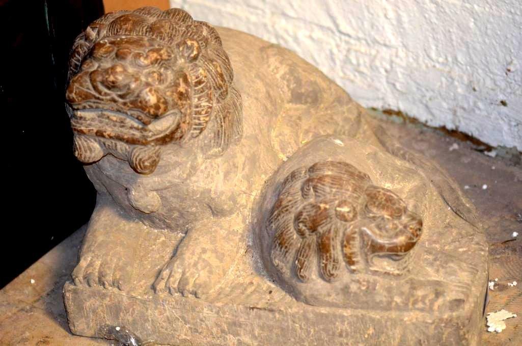 Antique Carved Stone Group of Foo Lion and Baby (1 of 7)