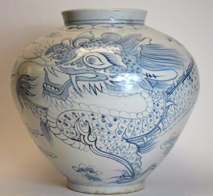 Large Korean Blue & White Porcelain Dragon Vase (1 of 10)