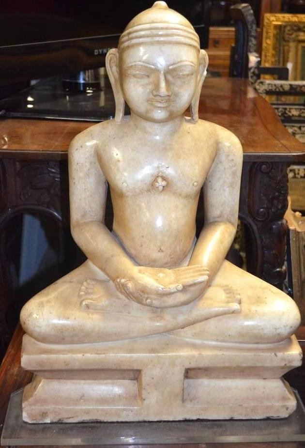 Carved Marble/Soapstone Figure of Seated Buddha: Carved Marble/Soapstone Figure of Seated Buddha Mounted On A Perspex Base; H: 23 Inches