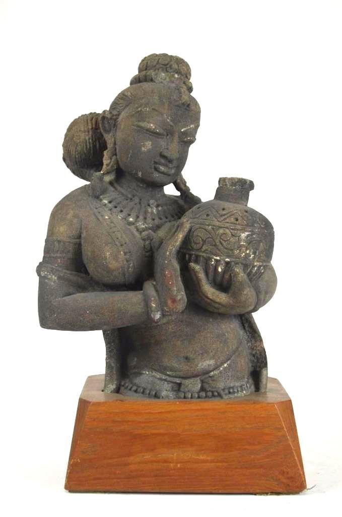 Carved Sandstone Bust Figure On Wood Stand (1 of 4)