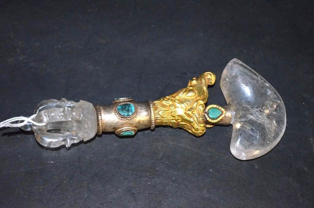 Tibetan Crystal and Bronze Implement Axe (1 of 5)