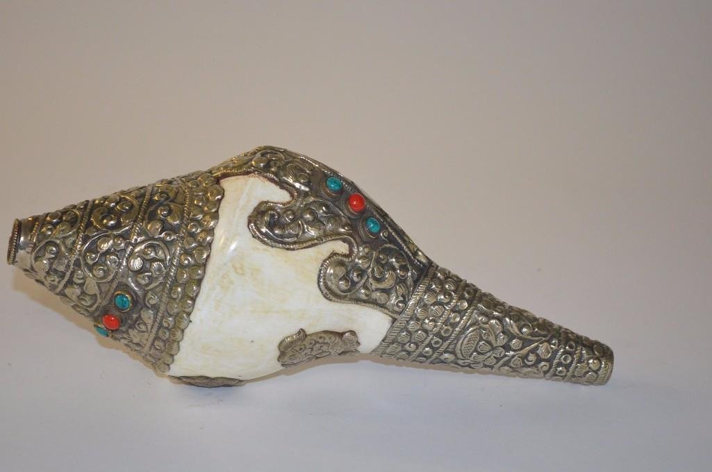 Tibetan Silver Metal & Shell Ritual Implement (1 of 5)