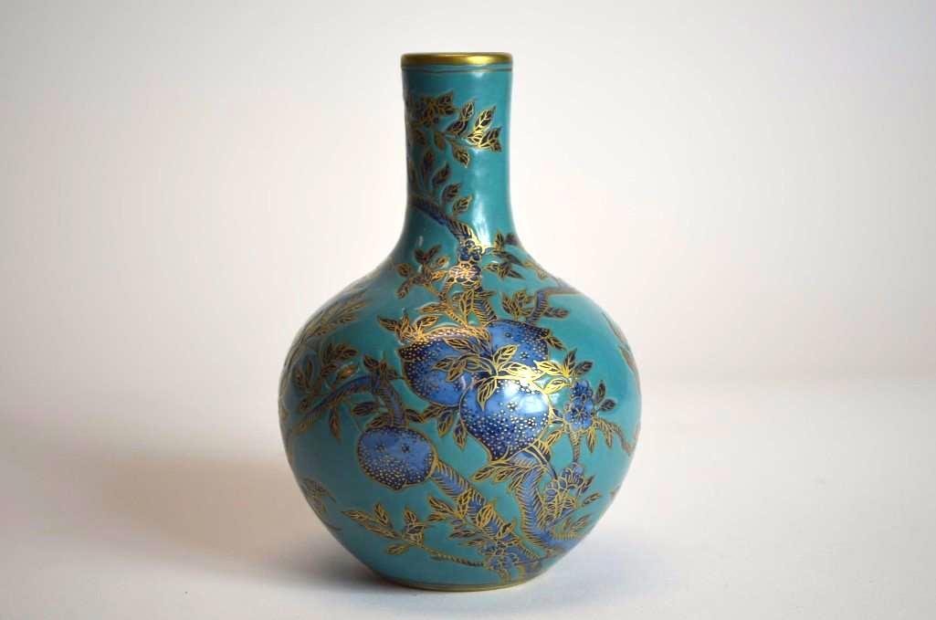 Famille Rose Porcelain Blue Glaze Vase (1 of 5)