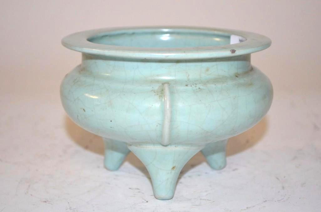 Chinese Crackle Celadon Glaze Tripod Porcelain Censor (1 of 4)