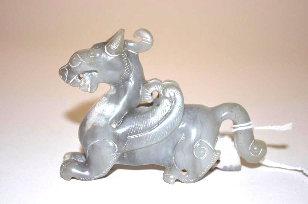 Carved Grey Jade ChiLing: Carved Grey Jade Chiling; L: 3 Inches
