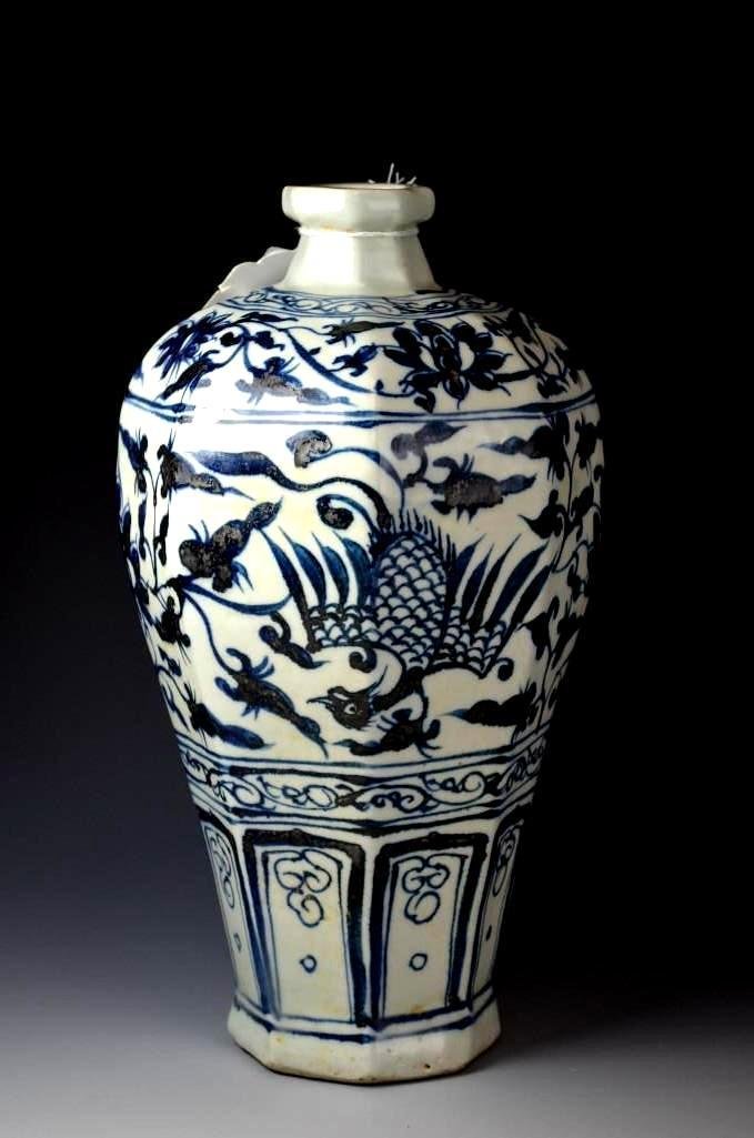 Chinese Blue and White Porcelain Hexagonal Meiping (1 of 8)