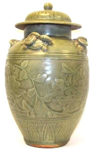 Chinese Celadon Glaze Lidded Porcelain Jar (1 of 10)