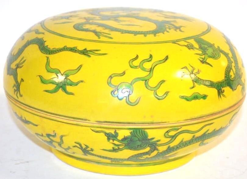 Yellow Glaze Green Dragon Box Dish (1 of 7)