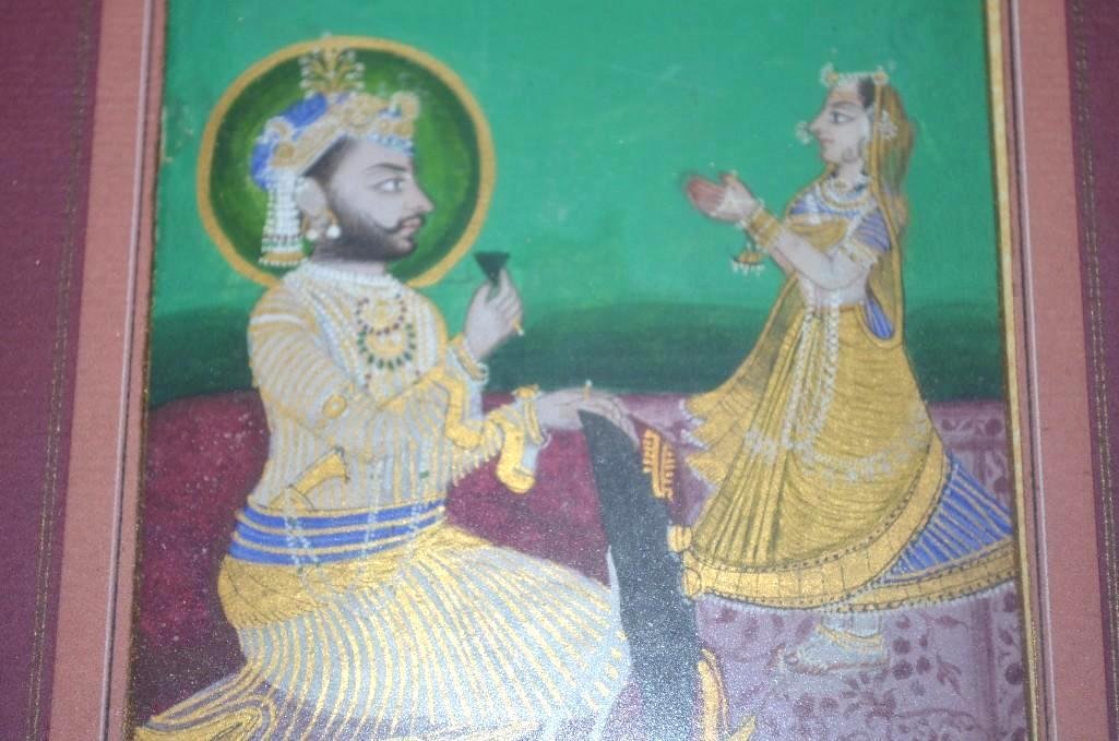 Antique Indian Framed Miniature Painting of A Royal Cou (1 of 8)