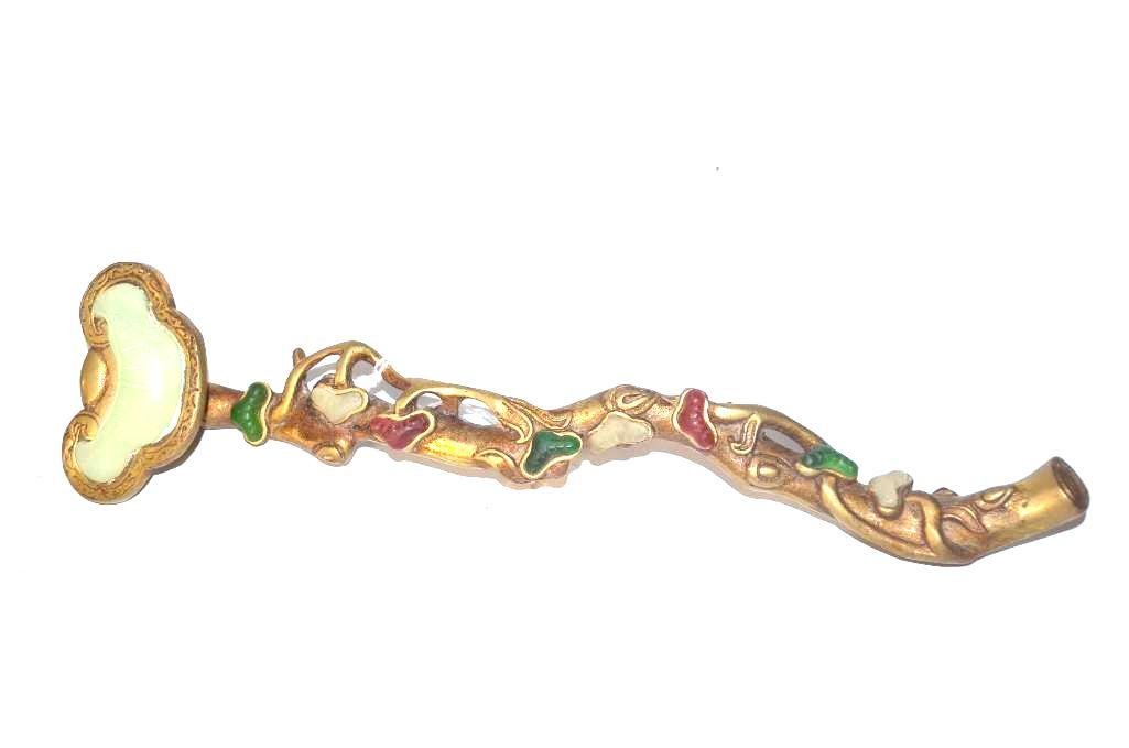 Bronze & Various Stone Ruyi Scepter: Bronze & Various Stone Ruyi Scepter; L: 11 Inches
