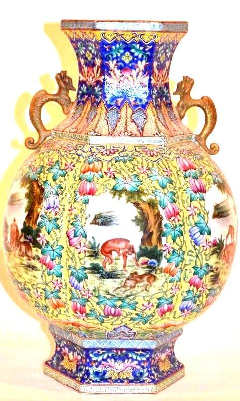 Chinese Yellow Ground Famille Rose Hexagonal Porcelain (1 of 10)