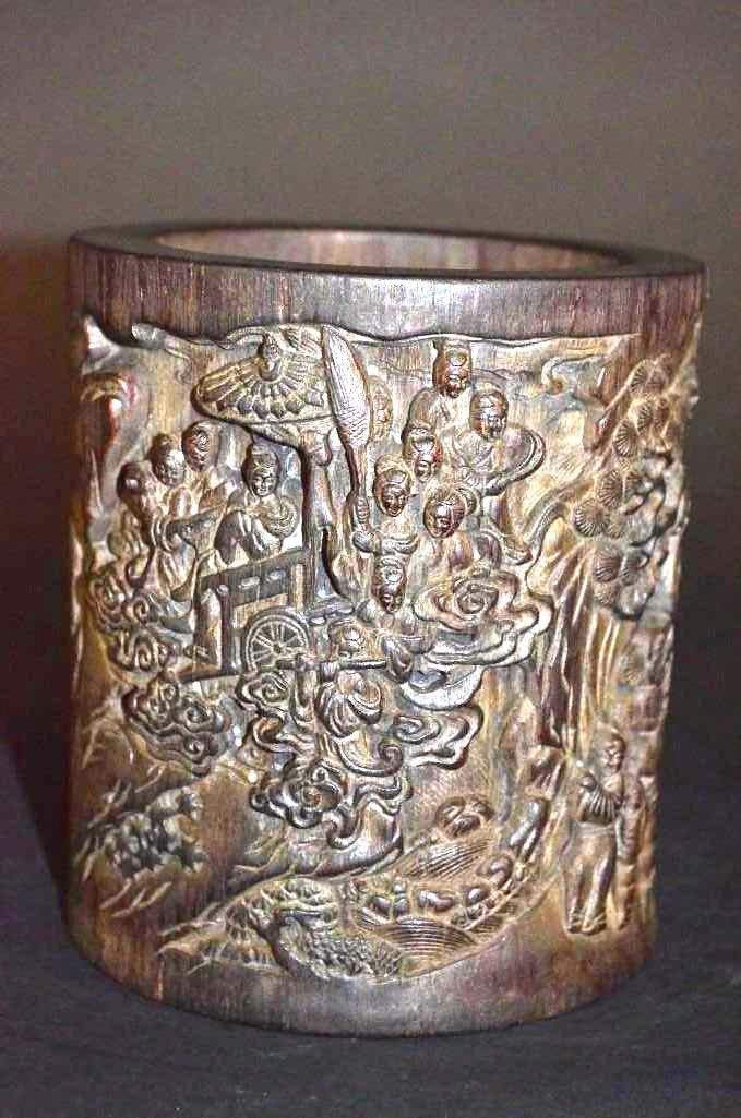 Chinese Carved Bamboo Brush Pot Signed (1 of 8)