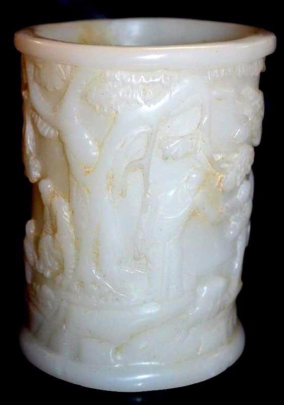 Carved White Jade Brush Pot (1 of 8)