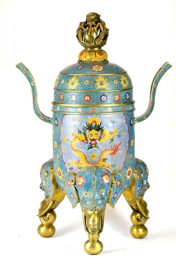 Chinese Cloisonne Enamel Tripod Censor & Cover (1 of 6)