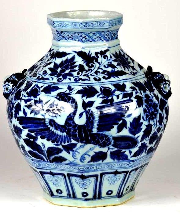 Chinese Blue & White Porcelain Hexagonal Vase With (1 of 8)