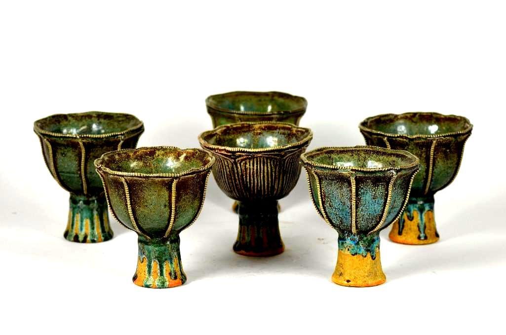 Six Green Glazed Chinese Porcelain Stem Cups (1 of 7)