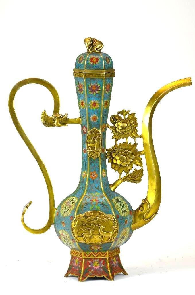 Chinese Bronze & Cloisonne Enamel Ewer (1 of 8)