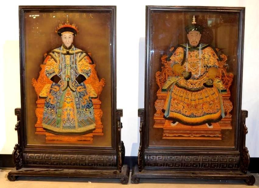 Pair of Reverse Painted Chinese Ancestral Table Screens (1 of 9)