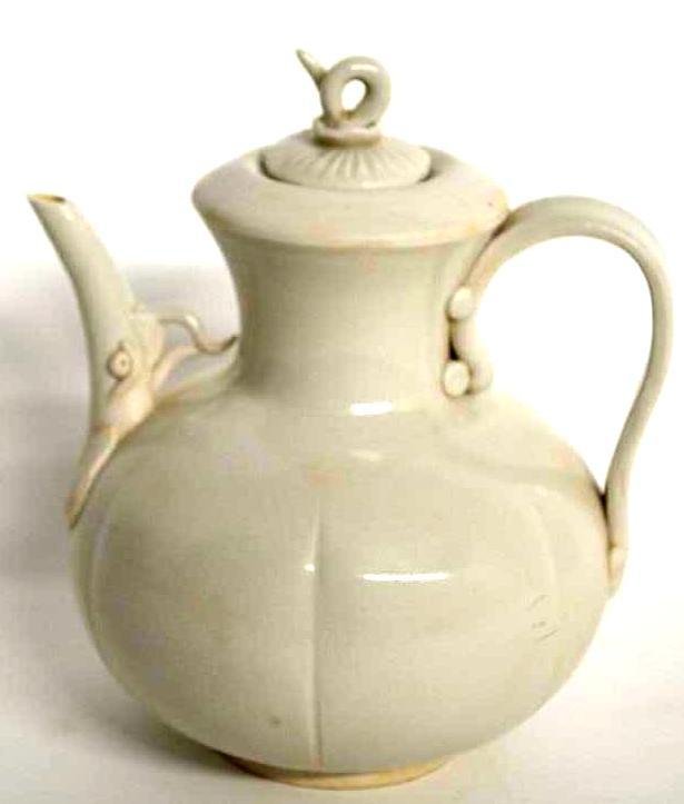 Chinese White Straw Glaze Lidded Porcelain Ewer (1 of 8)