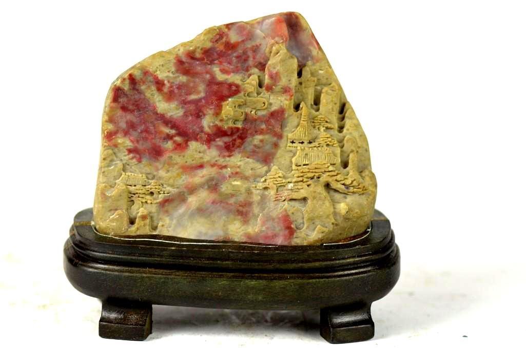 Chinese Carved Chicken Bloodstone on Wood Stand (1 of 4)