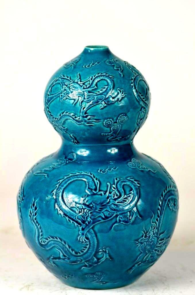 Chinese Turquoise Blue Glaze Double Gourd Vase (1 of 4)