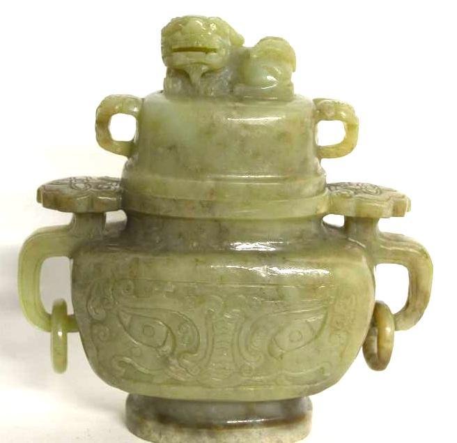 Chinese Celadon Jade Lidded Vase (1 of 7)