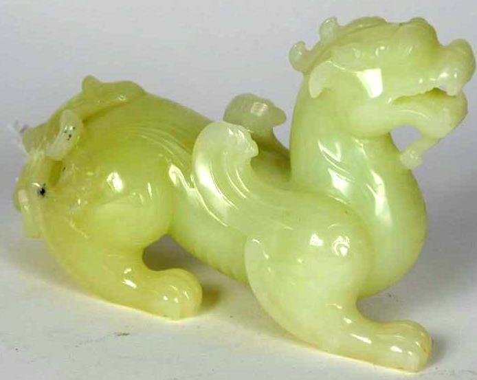 Carved Celadon Jade Chiling: Carved Celadon Jade Chiling; Length: 6 Inches