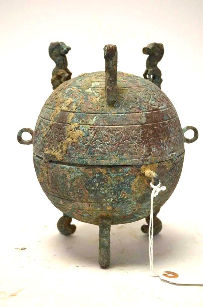 Chinese Bronze Tripod Lidded Vessel (1 of 7)