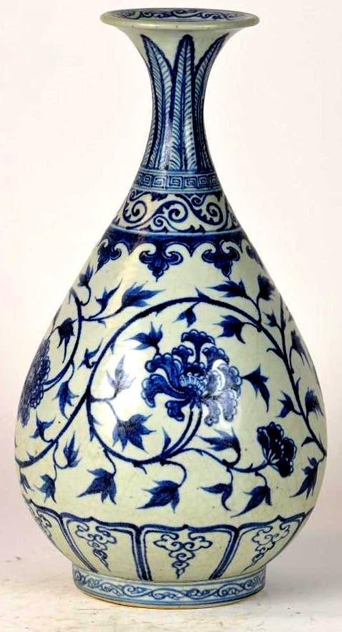 Chinese Blue & White Pear Shape Peony Vase (1 of 8)