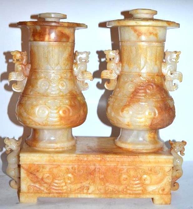 Two Chinese Carved Jade Lidded Vessels On Stand (1 of 9)