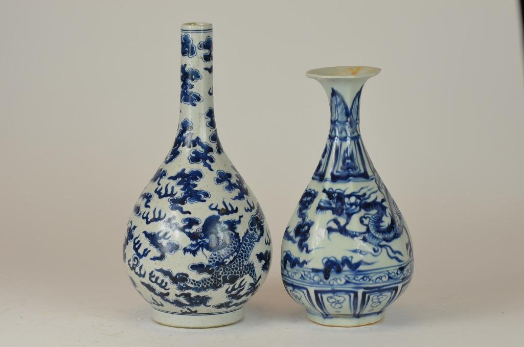Two Chinese Blue & White Pear Shape Vase (1 of 3)