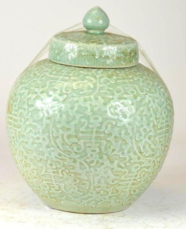 Chinese Celadon Glaze Globular Lidded Vase (1 of 5)