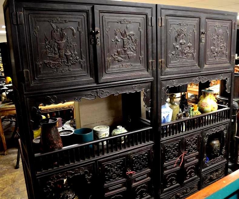 Pair of Antique Chinese Carved Display Cabinets (1 of 6)