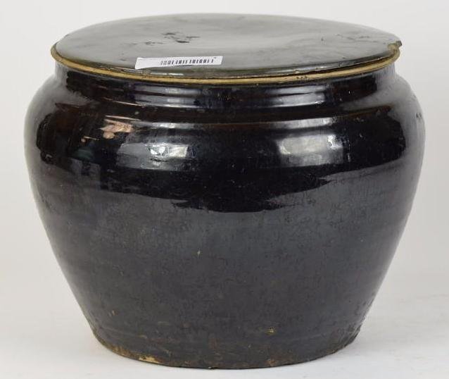 Antique Chinese Brown Glaze Porcelain Lidded Bowl: Antique Chinese Brown Glaze Porcelain Lidded Bowl, probably Han Dynasty, Diameter: 12.5 Inches
