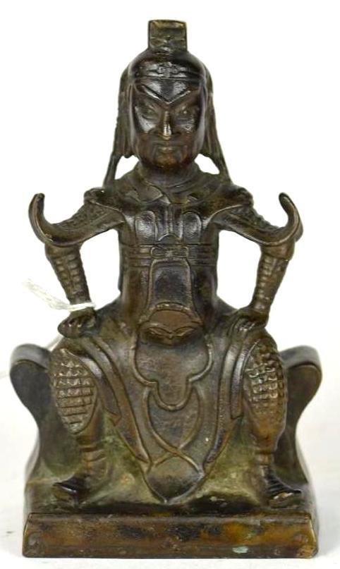 Chinese Bronze Seated Warrior with Inscription (1 of 7)