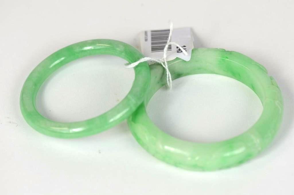 Two Chinese Apple Green Jadeite Bangles (1 of 5)