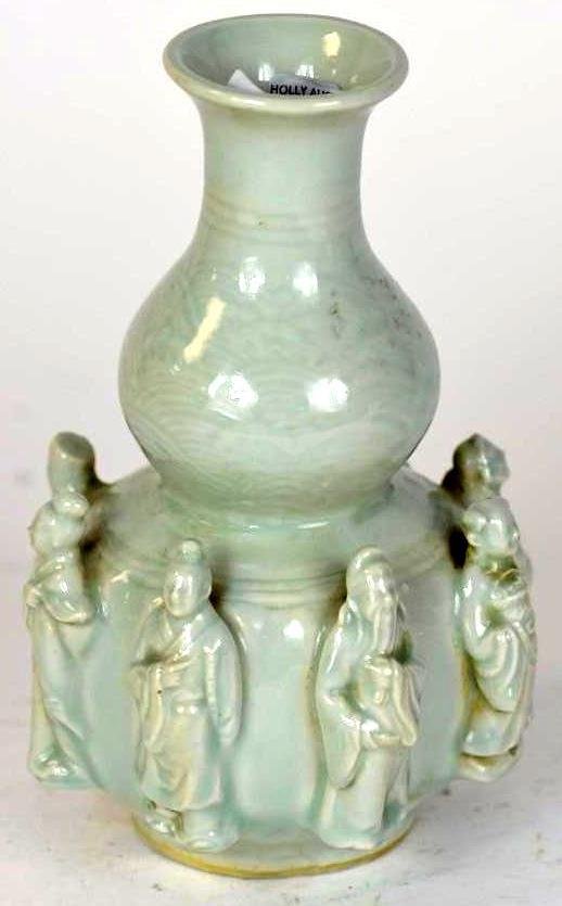 Chinese Celadon  Glaze Eight Immortals Porcelain Vase (1 of 3)