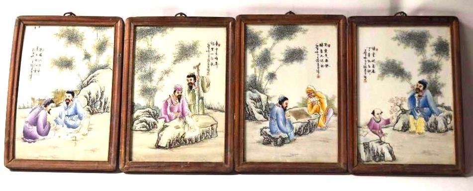 Set of Four Chinese Framed Porcelain Plaques (1 of 7)
