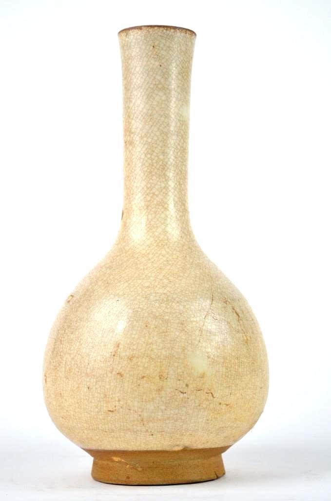 Chinese Straw Glaze Porcelain Footed Vase (1 of 9)