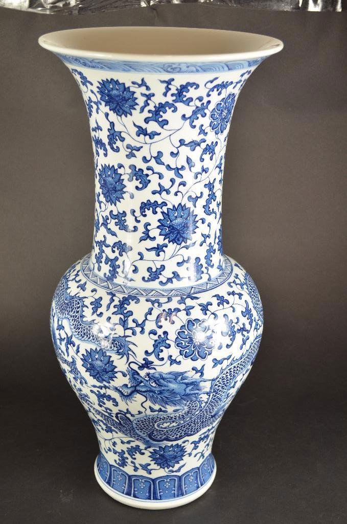 Large Chinese Blue & White Dragon Vase (1 of 7)