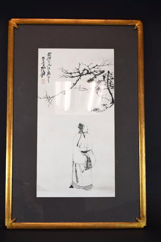 Framed Chinese Painting of Man in Garden (1 of 10)