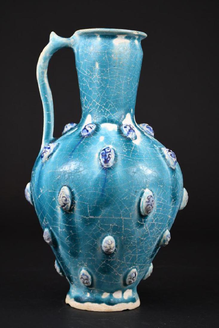 Ancient Kashan Footed Turqoise Glazed Vase (1 of 10)