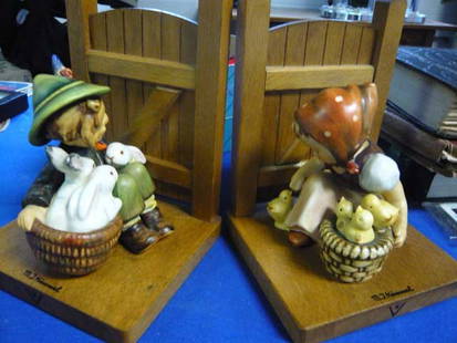 Hummels: Playmates and Chick Girl Bookends,: TMK-3 , 6" high