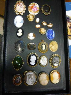 Lot of (24) Assorted Cameo's including: Limoges,: Shellcarve, and Victorian